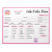 Bloc-note Fiche de commande de gâteau Rose de la broche aqua (Devant)