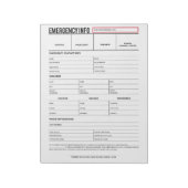Bloc-note Fiche d'informations sur les contacts d'urgence (Tourné)