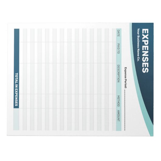 Bloc-note Fiche technique du journal de suivi des dépenses (Devant)