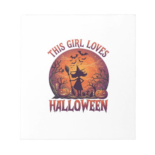 Bloc-note Fille aime Halloween Sorcière Citrouilles Chauves- (Devant)
