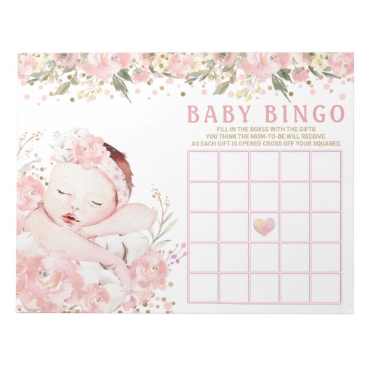 Bloc-note Fille Baby shower Bingo Cartes de jeu (Devant)
