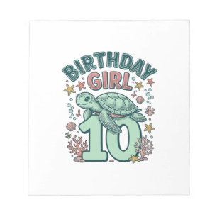 Bloc-note Fille d'anniversaire 10 Tortue de mer Gravure vint