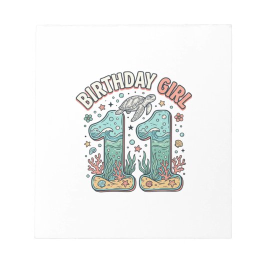 Bloc-note Fille d'anniversaire 11 Tortue de mer Conception d (Devant)