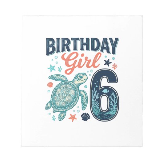 Bloc-note Fille d'anniversaire 6 Tortue de mer Conception ve (Devant)