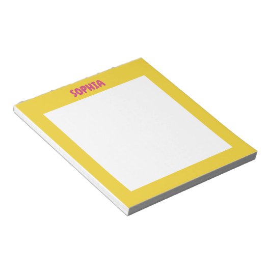 Bloc-note Fille Jaune et rose chaud Nom (Incliné)