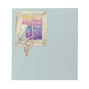 Bloc-note Fille & Lapin dans la fenêtre étoiles cœur rêve