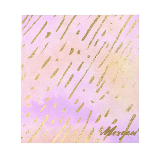Bloc-note Fille mignonne rose et Motif or (Devant)