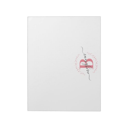 Bloc-note Fille moderne rose blanc Nom Script Monogramme (Tourné)