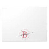 Bloc-note Fille moderne rose blanc Nom Script Monogramme (Devant)