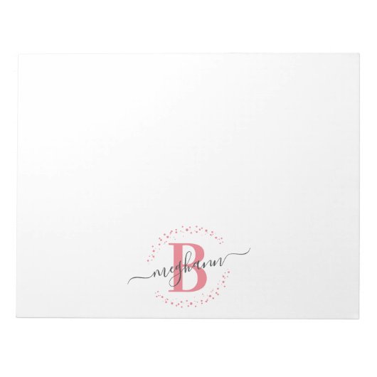 Bloc-note Fille moderne rose blanc Nom Script Monogramme (Devant)