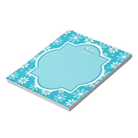 Bloc-note Fille Monogramme Turquoise Daisy Fleurs Avec Nom (Tourné)