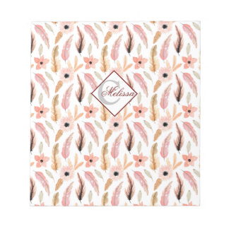 Bloc-note Fille rose florale Aquarelle Motif Nom Script
