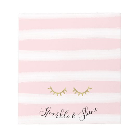 Bloc-note Fille rose rayures Parties scintillant or Eyelashe (Devant)