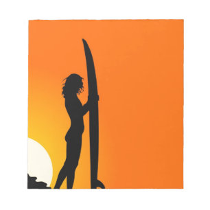 Bloc-note Fille surfeuse au coucher du soleil avec planche d