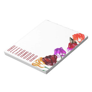 Bloc-note Fille Tulipes colorées Fleurs Feminine Blanc