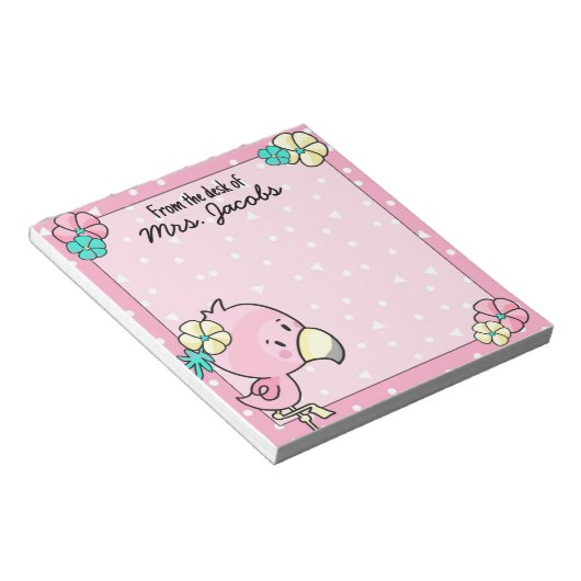Bloc-note Flamant rose de dessin avec Fleurs Enseignant (Incliné)