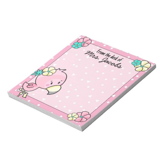 Bloc-note Flamant rose de dessin avec Fleurs Enseignant (Tourné)