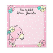 Bloc-note Flamant rose de dessin avec Fleurs Enseignant (Devant)