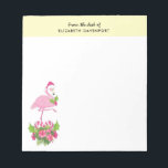 Bloc-note Flamant rose rose à Santa Hat Noël Whimsical<br><div class="desc">Un bloc-notes avec un flamant de Noël à thème tropical portant un chapeau de santa rose. Sous ses pieds se trouve un bouquet de sucre de canne avec de jolies fleurs tropicales et des baies roses. Un bourgeon de saint sur sa poitrine.</div>