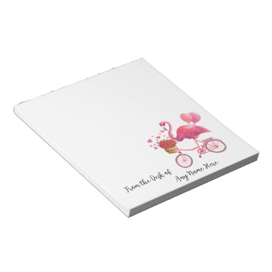 Bloc-note Flamant rose rose personnalisé avec coeur (Incliné)