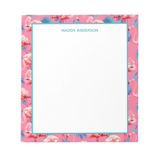 Bloc-note Flamants roses Roses Et Bleus Motif Tropical Monog (Devant)