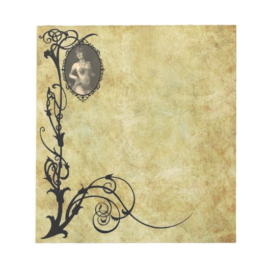 Bloc-note Flapper en Sepia 2 en cadre floral noir (Devant)