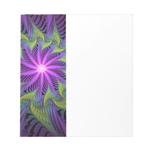 Bloc-note Fleur Abstraite Moderne Art Fractal Vert Violet (Devant)