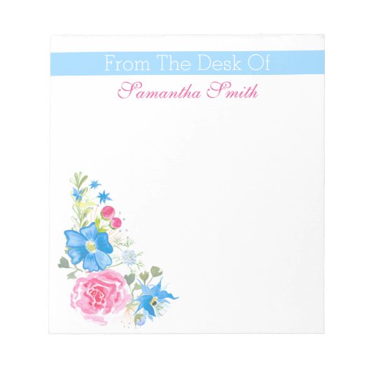 Bloc-note Fleur d'aquarelle florale | Personnaliser le nom (Devant)