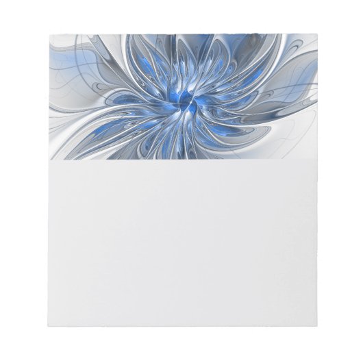 Bloc-note Fleur d'art fractal à l'aquarelle grise et bleue a (Devant)