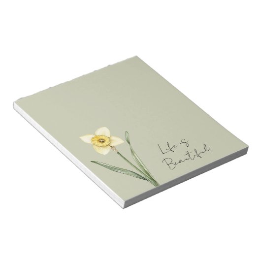 Bloc-note Fleur de jonquille verte blanche jaune (Incliné)