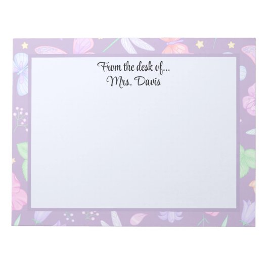 Bloc-note Fleur de libellule de papillon personnalisée éléga (Devant)