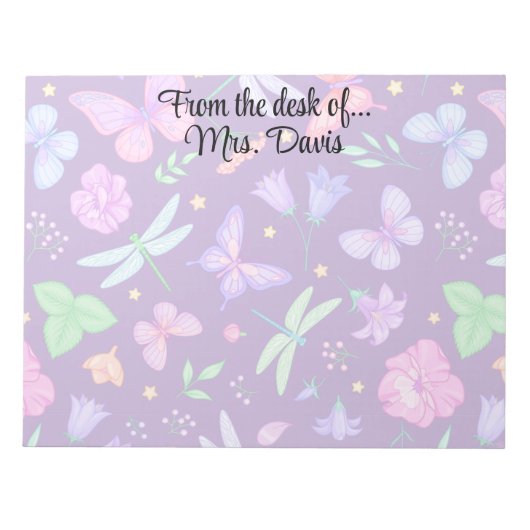Bloc-note Fleur de libellule de papillon personnalisée éléga (Devant)