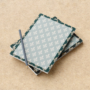 Bloc-note Fleur de Lis Motif, Français, Royal, Crème, Vert
