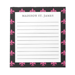 Bloc-note Fleur De Lis Rose Noir Personnalisé Motif Linne