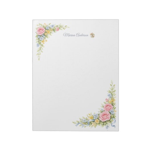 Bloc-note Fleur de Lys florale élégante Nom personnalisé (Tourné)