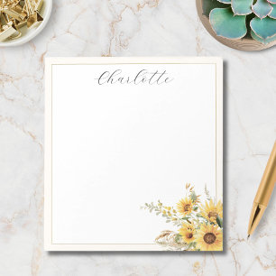 Bloc-note Fleur de tournesol à l'aquarelle rustique élégante