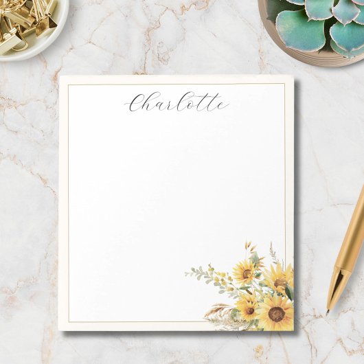 Bloc-note Fleur de tournesol à l'aquarelle rustique élégante