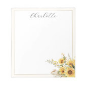 Bloc-note Fleur de tournesol à l'aquarelle rustique élégante (Devant)