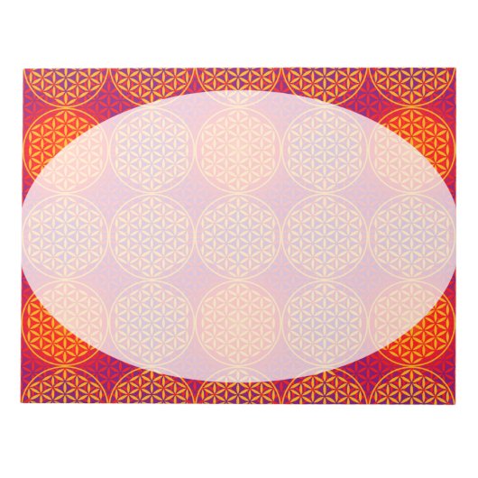 Bloc-note Fleur de vie - motif de timbre - rose orange (Devant)