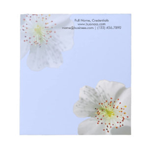 Bloc-note Fleur double blanche personnalisée, bleu clair