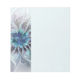 Bloc-note Fleur fractale moderne abstraite avec du bleu