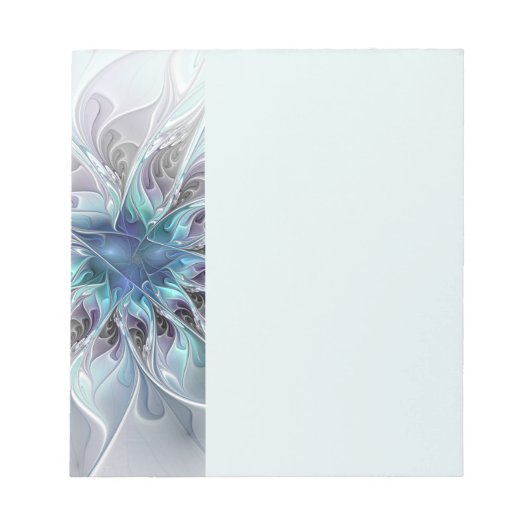 Bloc-note Fleur fractale moderne abstraite avec du bleu (Devant)