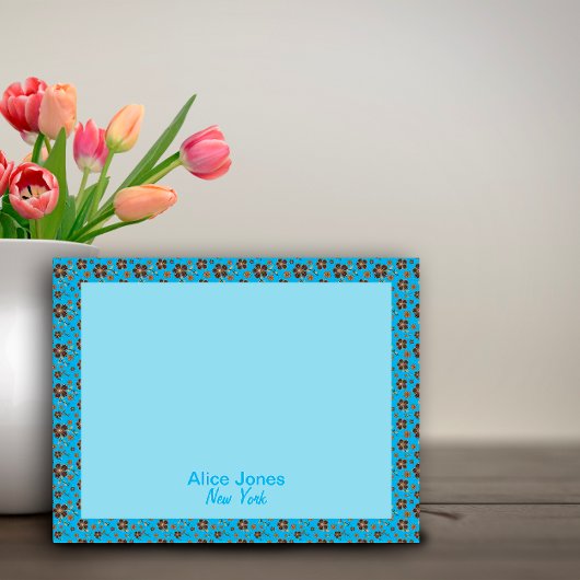 Bloc-note fleur motif marron turquoise
