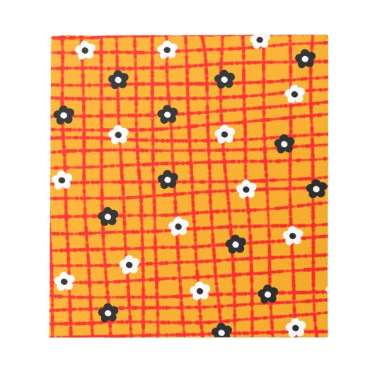 Bloc-note Fleur Orange rouge Chèque Motif Vibrant (Devant)