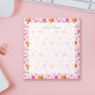 Bloc-note fleur sauvage chic rose aquarelle abeille Nom du m