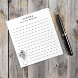 Bloc-note Fleur sauvage Noir Et Blanc Dressé Du Bureau De<br><div class="desc">Élégant bloc-notes floral personnalisé avec votre nom. Une illustration florale en noir et blanc apporte une touche d'élégance.</div>