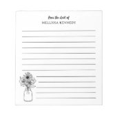 Bloc-note Fleur sauvage Noir Et Blanc Dressé Du Bureau De (Devant)