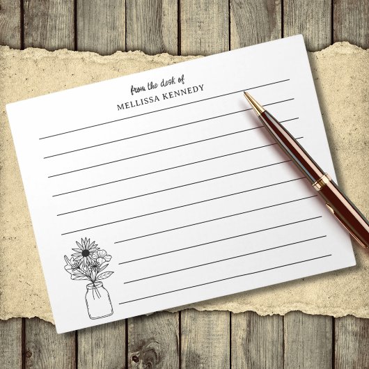 Bloc-note Fleur sauvage Noir Et Blanc Du Bureau De Lined