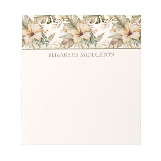 Bloc-note Fleur tropicale aquarelle verte et crème (Devant)