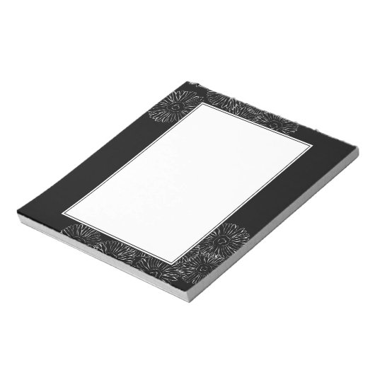 Bloc-note Fleurs abstraites de printemps noir et blanc (Tourné)